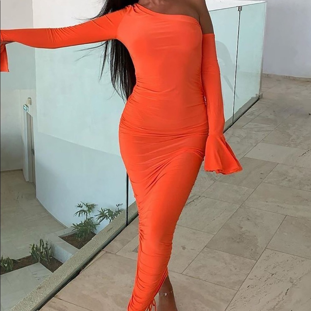 Get It Right Midi Dress - Neon Orange